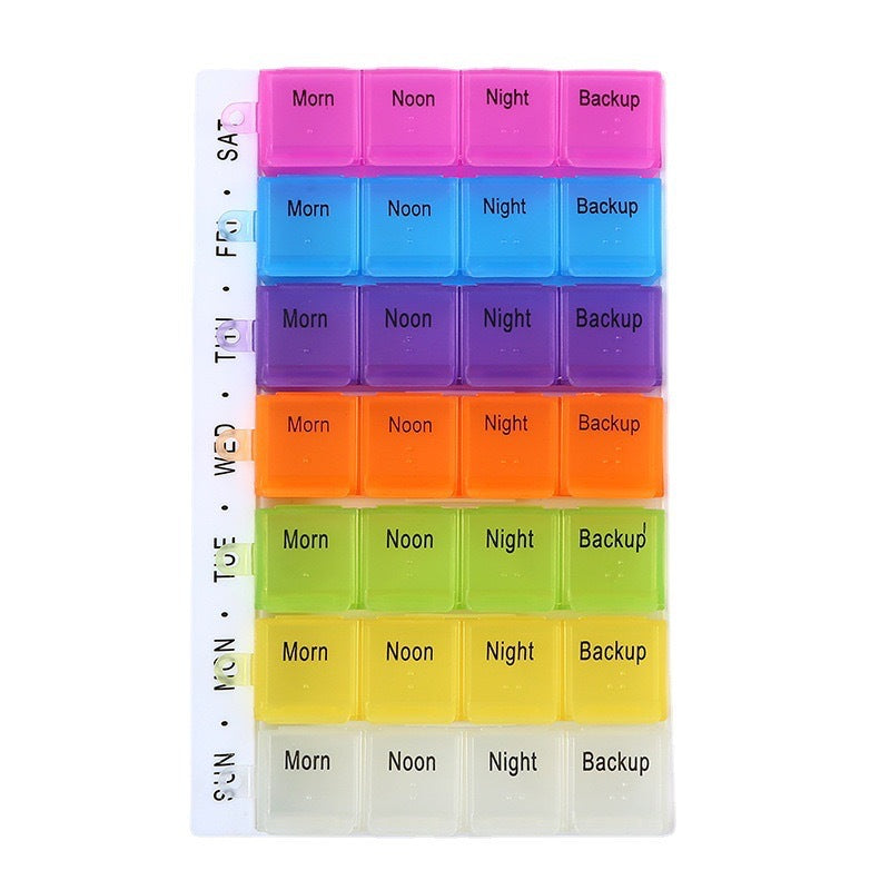 Colorful 28-Grid Weekly Medicine Box