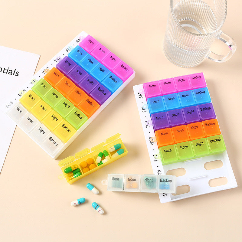 Colorful 28-Grid Weekly Medicine Box