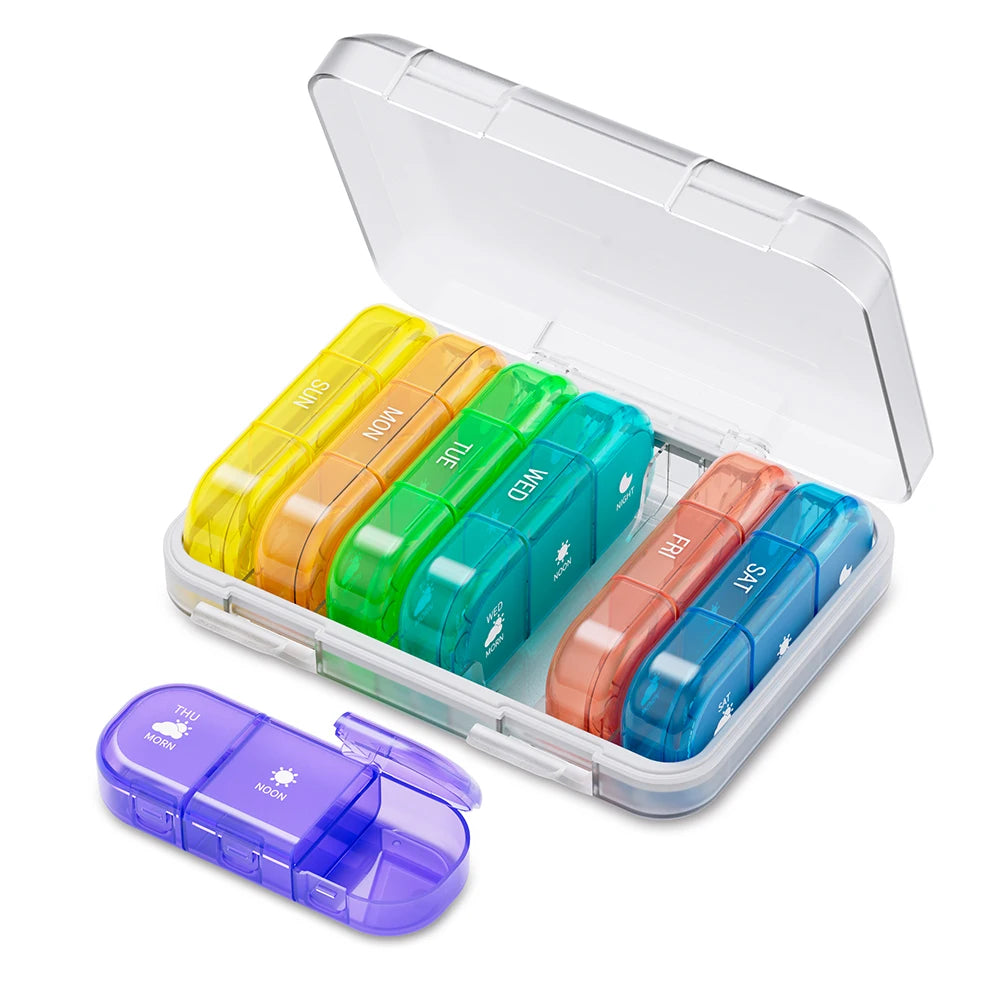 Portable Weekly Pill Organizer – 21 Grids with Waterproof Ring
