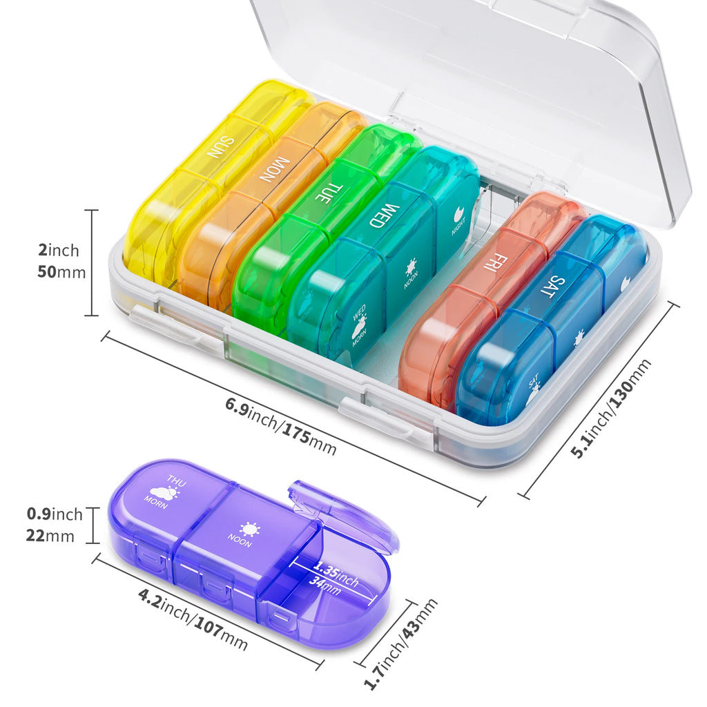 Portable Weekly Pill Organizer – 21 Grids with Waterproof Ring